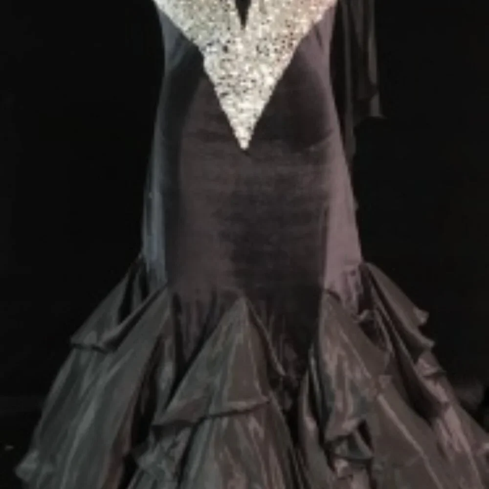 Black Swan - Ballroom Smooth Gown Black Velvet with Swarovski & Pearls - Picture 3 of 9